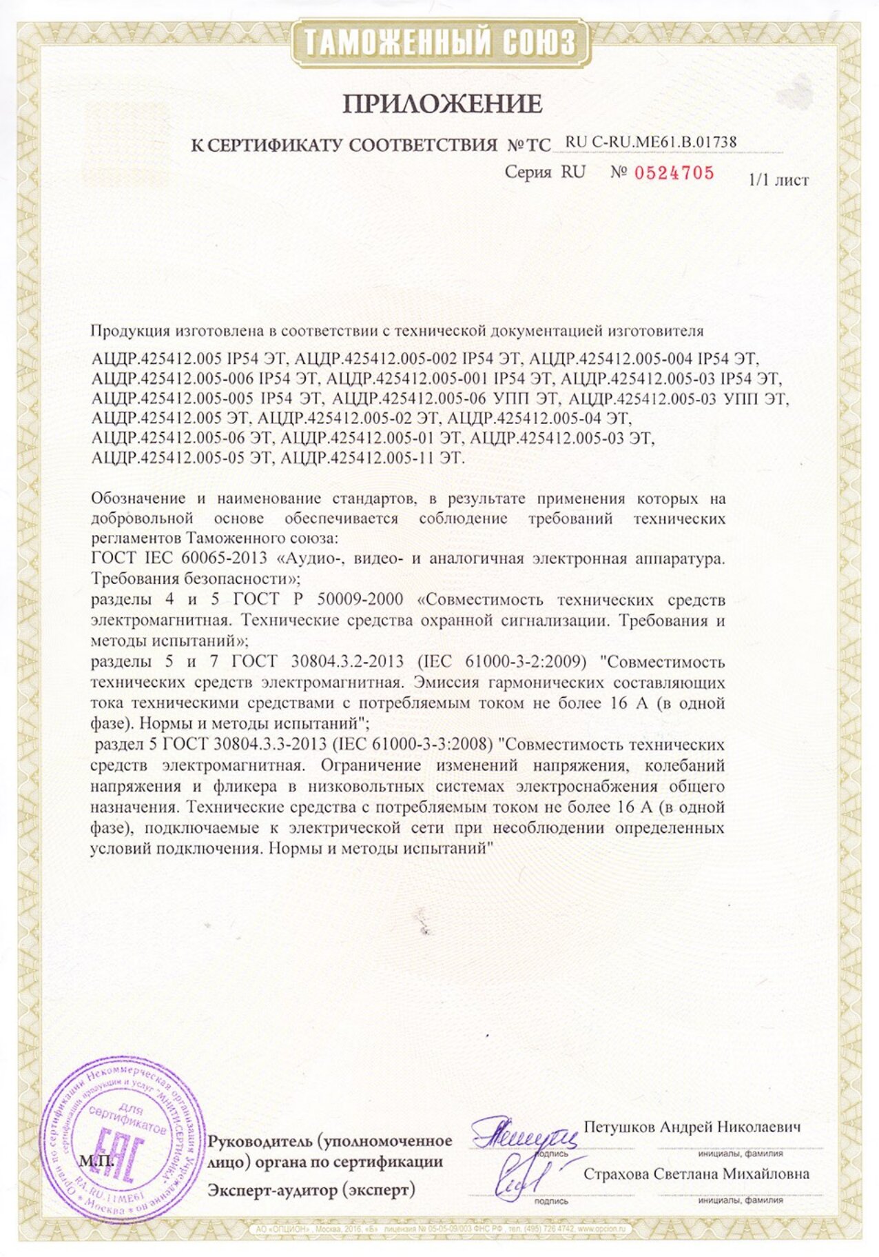 Приложение к сертификату