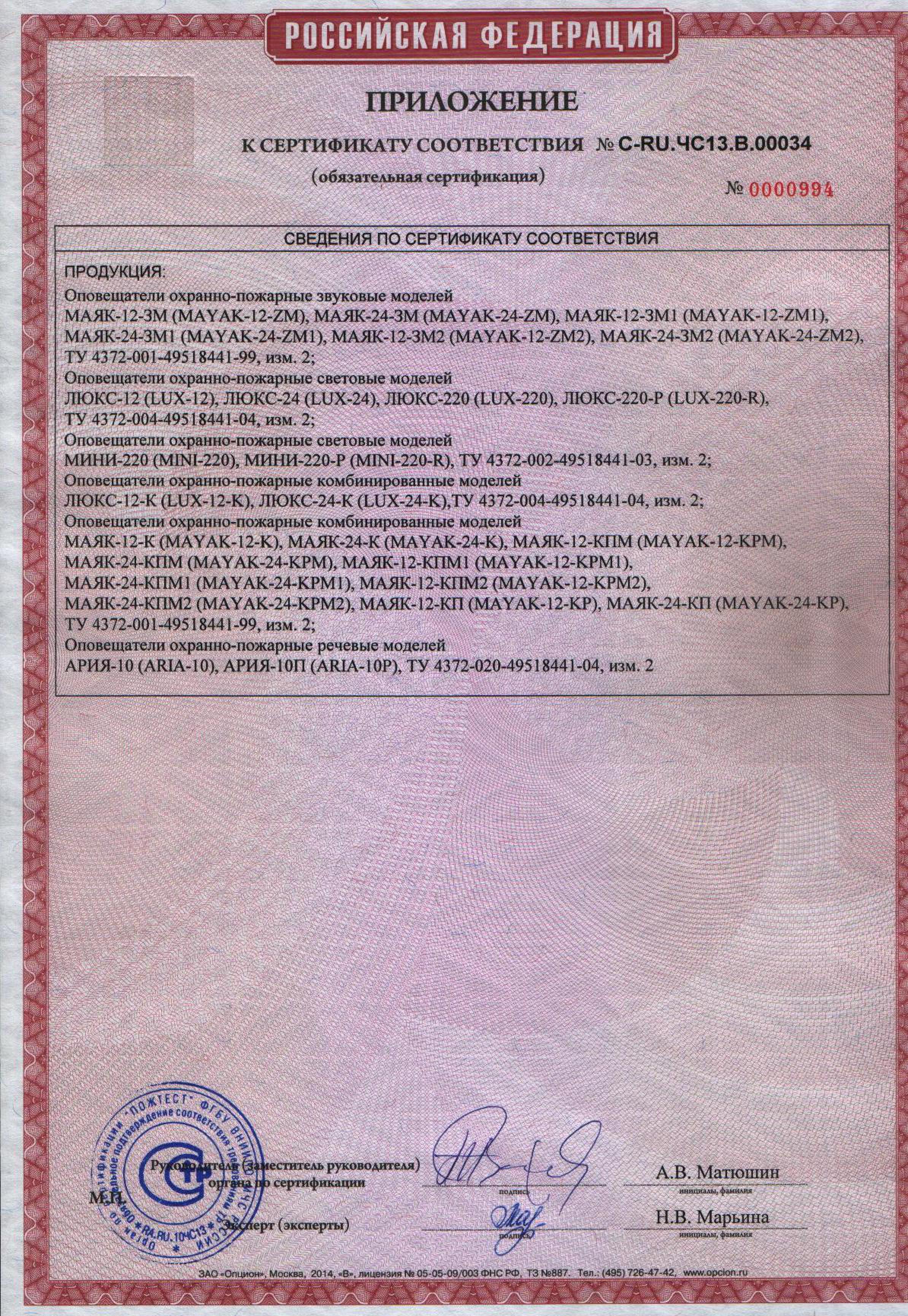 Приложение к сертификату